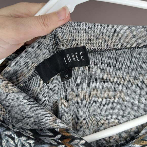 Innee Knitted Stitch Printed Hoodie Brown Grey Black Size 3X - Picture 3 of 3